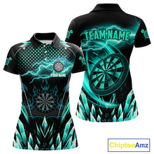 Load image into Gallery viewer, Personalized Turquoise Icy Lightning Darts Shirt For Women Custom Dart League Jersey Polo &amp; 1/4 Zip TDM4466