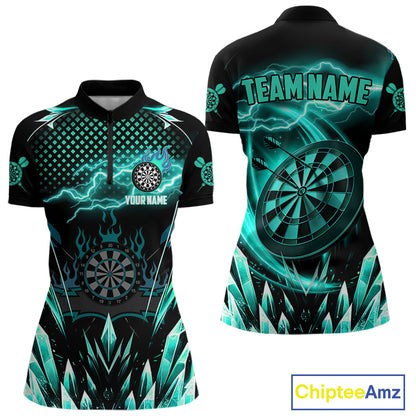 Personalized Turquoise Icy Lightning Darts Shirt For Women Custom Dart League Jersey Polo & 1/4 Zip TDM4466