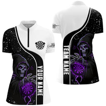 Load image into Gallery viewer, Purple Grim Reaper Darts Women Polo &amp; Quarter-Zip Custom Darts Shirts For Team Darts Jerseys TDM2626