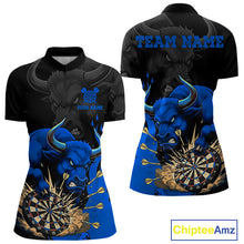 Load image into Gallery viewer, Black And Blue Funny Bull Darts Shirt For Women Custom Dart Jersey Team Polo &amp; 1/4 Zip TDM5125
