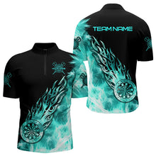 Load image into Gallery viewer, Black And Turquoise Light Icy Men Darts Polo &amp; Quarter Zip Custom Dart Shirts For Team Dart Jerseys TDM3344