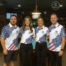 Load image into Gallery viewer, Grunge American Flag 8 Ball Billiard Shirt For Women Custom Patriotic Pool Team Jersey Polo, 1/4 Zip TDM5597