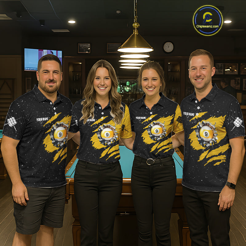 Yellow Black Grunge American Flag 9 Ball Men's Billiard Shirt Custom 9 Ball Pool Team Jersey TDM5599