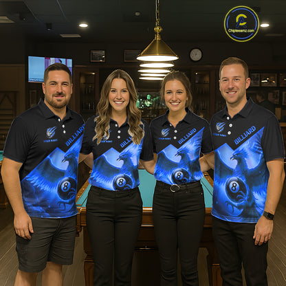 Blue 8 Ball Flame Phoenix Billiard Shirt For Men Custom Pool Team Jersey Polo & Quarter Zip TDM5604