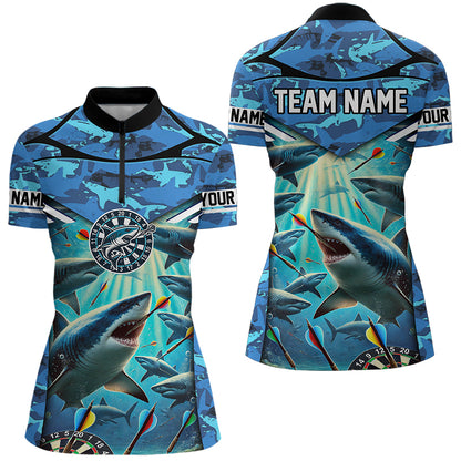 Blue 3D Shark Custom Ocean Camo Darts Shirts For Women Custom Dart Jersey TDM3515
