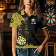 Load image into Gallery viewer, Personalized Yellow Black Skull Smoke Darts Shirt For Women Custom Darts Team Jersey Polo &amp;1/4 Zip TDM5837