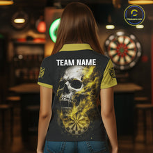 Load image into Gallery viewer, Personalized Yellow Black Skull Smoke Darts Shirt For Women Custom Darts Team Jersey Polo &amp;1/4 Zip TDM5837