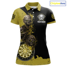 Load image into Gallery viewer, Personalized Yellow Black Skull Smoke Darts Shirt For Women Custom Darts Team Jersey Polo &amp;1/4 Zip TDM5837