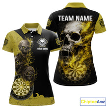 Load image into Gallery viewer, Personalized Yellow Black Skull Smoke Darts Shirt For Women Custom Darts Team Jersey Polo &amp;1/4 Zip TDM5837
