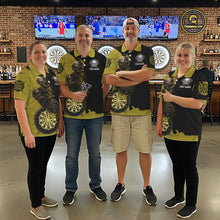 Load image into Gallery viewer, Personalized Yellow Black Skull Smoke Darts Shirt For Women Custom Darts Team Jersey Polo &amp;1/4 Zip TDM5837