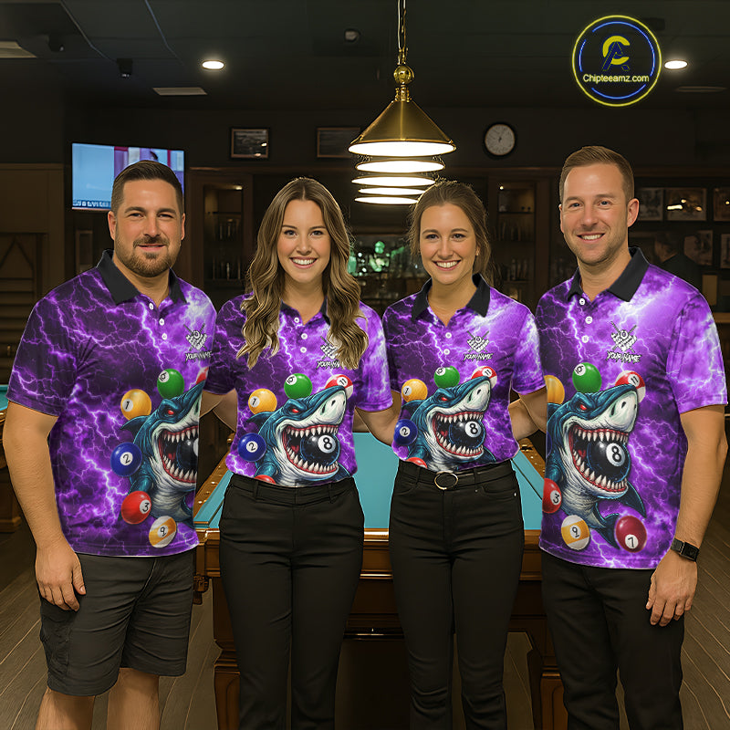 Purple Funny Shark Colorful Billiard Balls Lightning Pool Shirt For Women Custom Billiard Team Jersey TDM5840