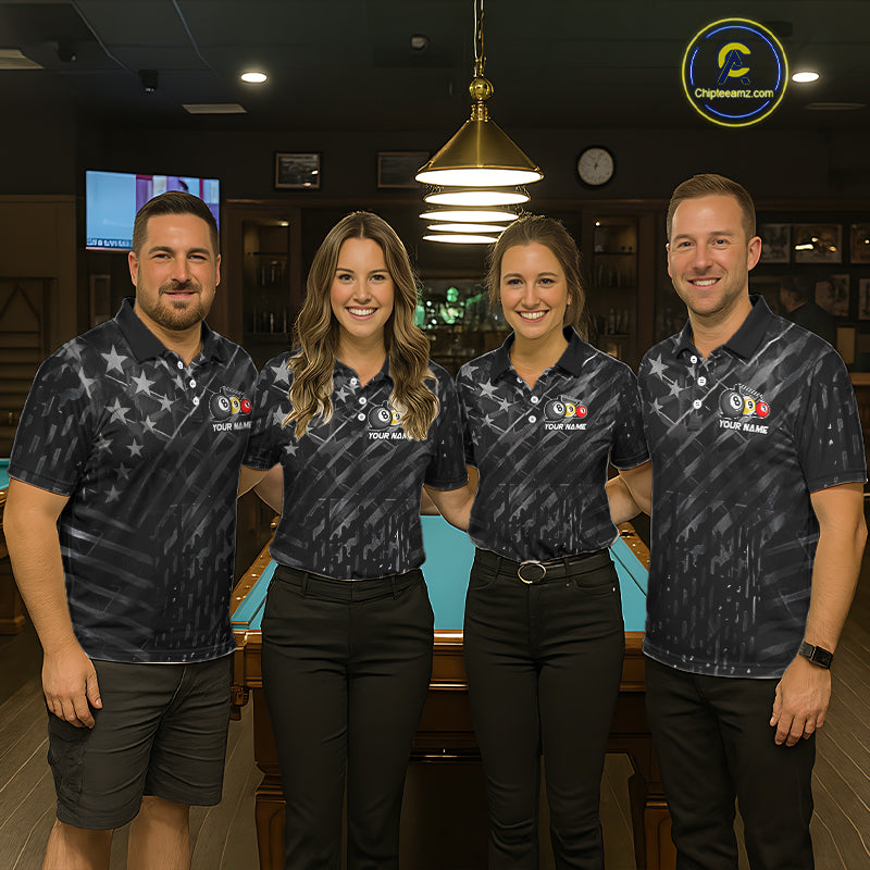 Black US Flag 8 Ball Pool Wings Billiard Shirt For Men Custom Billiard Team Jersey Polo & 1/4 Zip TDM5977