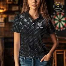 Load image into Gallery viewer, Black US Flag Dartboard Fire Darts Shirt For Women Custom Darts Jersey Team Polo &amp; 1/4 Zip TDM5978
