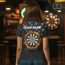 Load image into Gallery viewer, Black US Flag Dartboard Fire Darts Shirt For Women Custom Darts Jersey Team Polo &amp; 1/4 Zip TDM5978