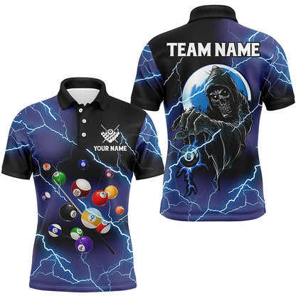 Custom Skull Billiard Balls Thunder Lightning 3D Shirts For Men, Purple Billiard Team Jerseys TDM1725
