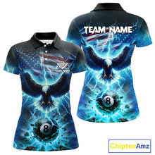Load image into Gallery viewer, Blue American Flag Eagle Billiard Shirt For Women Custom 8 Ball Thunder Lightning Pool Team Jersey TDM4104