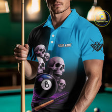 Load image into Gallery viewer, Custom Blue Flaming Grim Reaper 8 Ball Pool Billiard Shirt For Men, Funny Skull Pool Team Jersey TDM4280