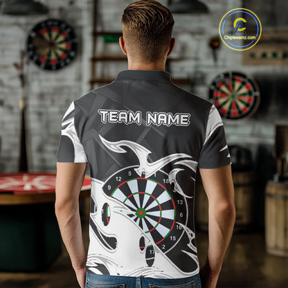Custom Black And White Tribal Flame Dart Shirts For Men, Darts Team Jerseys Polo & Quarter Zip TDM4286