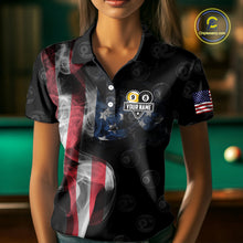 Load image into Gallery viewer, Customized Vintage Smoke US Flag Ball Billiard Shirt For Women, 8 Ball &amp; 9 Ball Patriotic Pool Jersey TDM4467