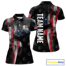 Load image into Gallery viewer, Customized Vintage Smoke US Flag Ball Billiard Shirt For Women, 8 Ball &amp; 9 Ball Patriotic Pool Jersey TDM4467