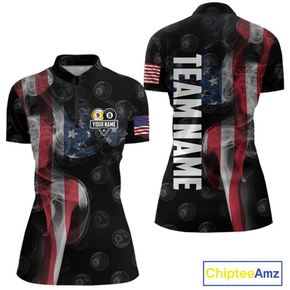 Customized Vintage Smoke US Flag Ball Billiard Shirt For Women, 8 Ball & 9 Ball Patriotic Pool Jersey TDM4467