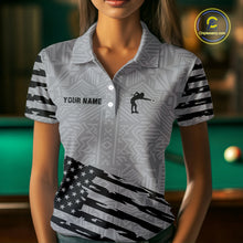 Load image into Gallery viewer, Personalized Grey US Flag 8 Ball Billiard Shirt For Women Custom Billiard Team Shirt, Pool Jerseys TDM4903