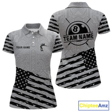 Load image into Gallery viewer, Personalized Grey US Flag 8 Ball Billiard Shirt For Women Custom Billiard Team Shirt, Pool Jerseys TDM4903