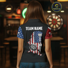 Load image into Gallery viewer, Personalized Grunge American Flag Women&#39;s Dart Shirts Custom Patriotic Darts Team Jersey Polo &amp; 1/4 Zip TDM4907