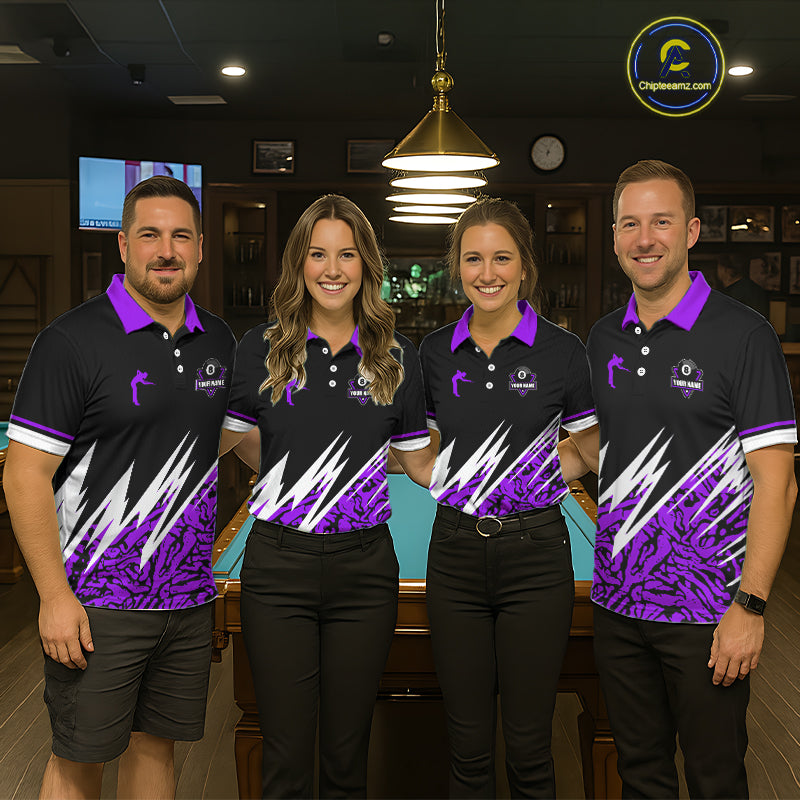 Personalized 8 Ball Billiard Jersey For Women Custom Black And Purple Pool Team Shirt Polo & 1/4 Zip TDM5340