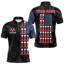 Load image into Gallery viewer, American Flag Black Darts Polo &amp; Quarter Zip Shirt Custom Men Dart Shirts Patriotic Dart Jerseys TDM3355