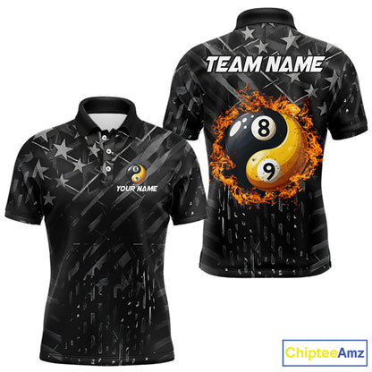 Black US Flag Ying And Yang 8 Ball & 9 Ball Custom Billiard Shirts For Men Funny Billiard Jerseys  TDM3357