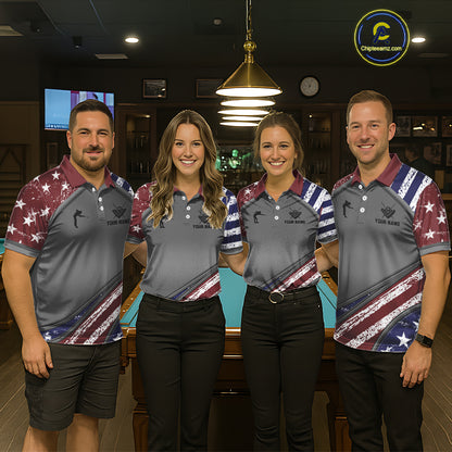 Personalized American Flag 8 Ball Billiard Shirt For Women Custom Patriotic Pool Team Jersey TDM5607
