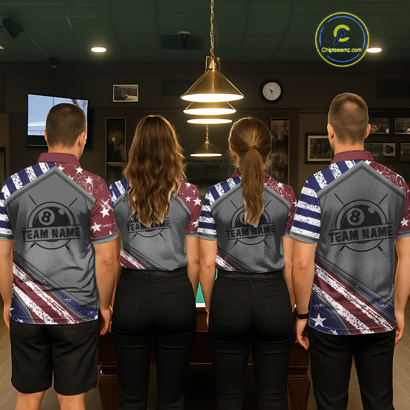 Personalized American Flag 8 Ball Billiard Shirt For Women Custom Patriotic Pool Team Jersey TDM5607
