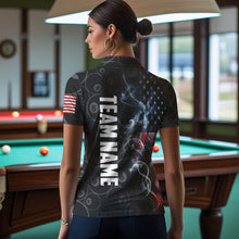 Load image into Gallery viewer, Personalized Smoke US Flag 8 Ball Pool Billiard Polo, 1/4 Zip For Women Team American Billiard Jersey TDM3662
