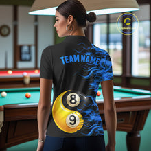 Load image into Gallery viewer, Blue Flaming 8 &amp; 9 Ball Yin-Yang Billiard Shirt For Women Custom Pool Team Jersey Polo &amp; 1/4 Zip TDM5984