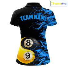 Load image into Gallery viewer, Blue Flaming 8 &amp; 9 Ball Yin-Yang Billiard Shirt For Women Custom Pool Team Jersey Polo &amp; 1/4 Zip TDM5984