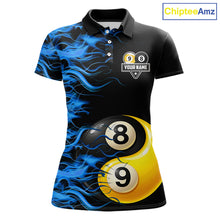 Load image into Gallery viewer, Blue Flaming 8 &amp; 9 Ball Yin-Yang Billiard Shirt For Women Custom Pool Team Jersey Polo &amp; 1/4 Zip TDM5984