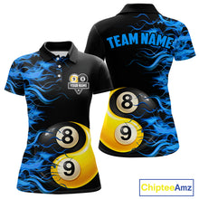 Load image into Gallery viewer, Blue Flaming 8 &amp; 9 Ball Yin-Yang Billiard Shirt For Women Custom Pool Team Jersey Polo &amp; 1/4 Zip TDM5984