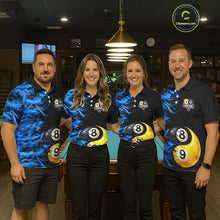 Load image into Gallery viewer, Blue Flaming 8 &amp; 9 Ball Yin-Yang Billiard Shirt For Women Custom Pool Team Jersey Polo &amp; 1/4 Zip TDM5984