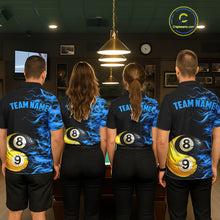 Load image into Gallery viewer, Blue Flaming 8 &amp; 9 Ball Yin-Yang Billiard Shirt For Women Custom Pool Team Jersey Polo &amp; 1/4 Zip TDM5984