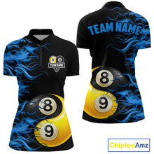 Load image into Gallery viewer, Blue Flaming 8 &amp; 9 Ball Yin-Yang Billiard Shirt For Women Custom Pool Team Jersey Polo &amp; 1/4 Zip TDM5984