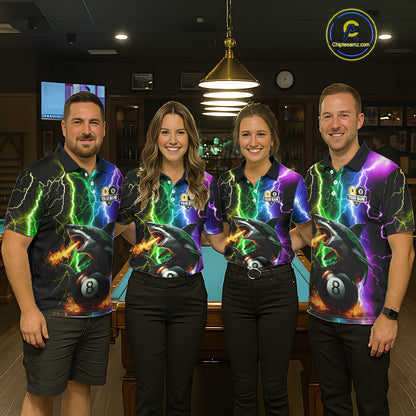 Colorful Lightning Shark 8 & 9 Ball Billiard Shirt For Women Custom Pool Team Jersey Polo & 1/4 Zip TDM5985