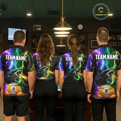 Colorful Lightning Shark 8 & 9 Ball Billiard Shirt For Women Custom Pool Team Jersey Polo & 1/4 Zip TDM5985