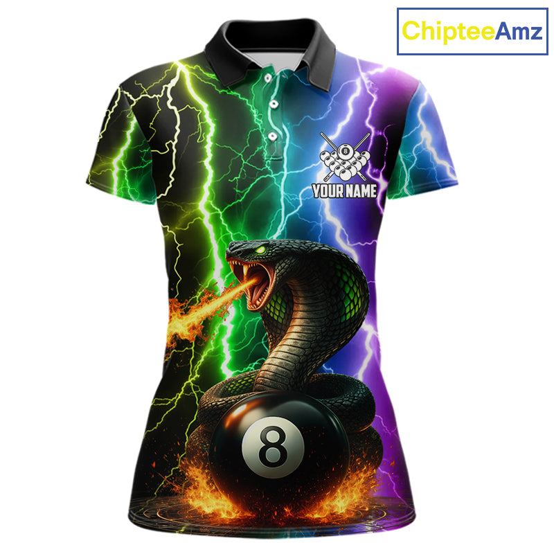 Colorful Lightning Cobra Snake 8 Ball Billiard Shirt For Women Custom Pool Team Jersey Polo, 1/4 Zip TDM5986