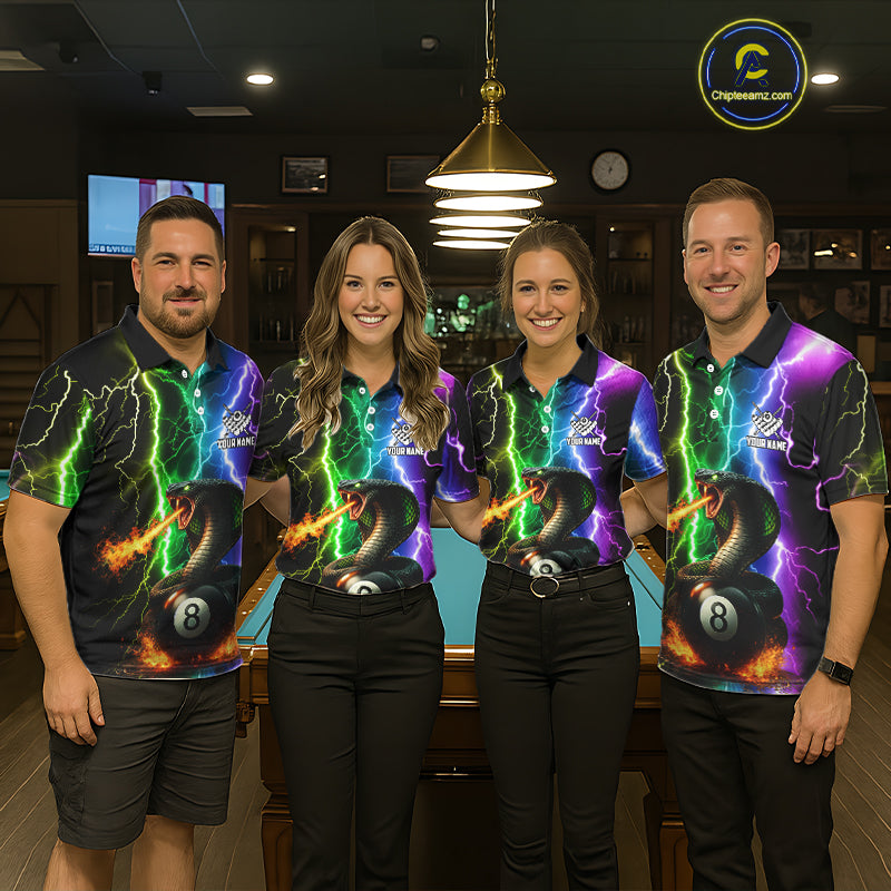 Colorful Lightning Cobra Snake 8 Ball Billiard Shirt For Men Custom Pool Team Jersey Polo, 1/4 Zip TDM5986