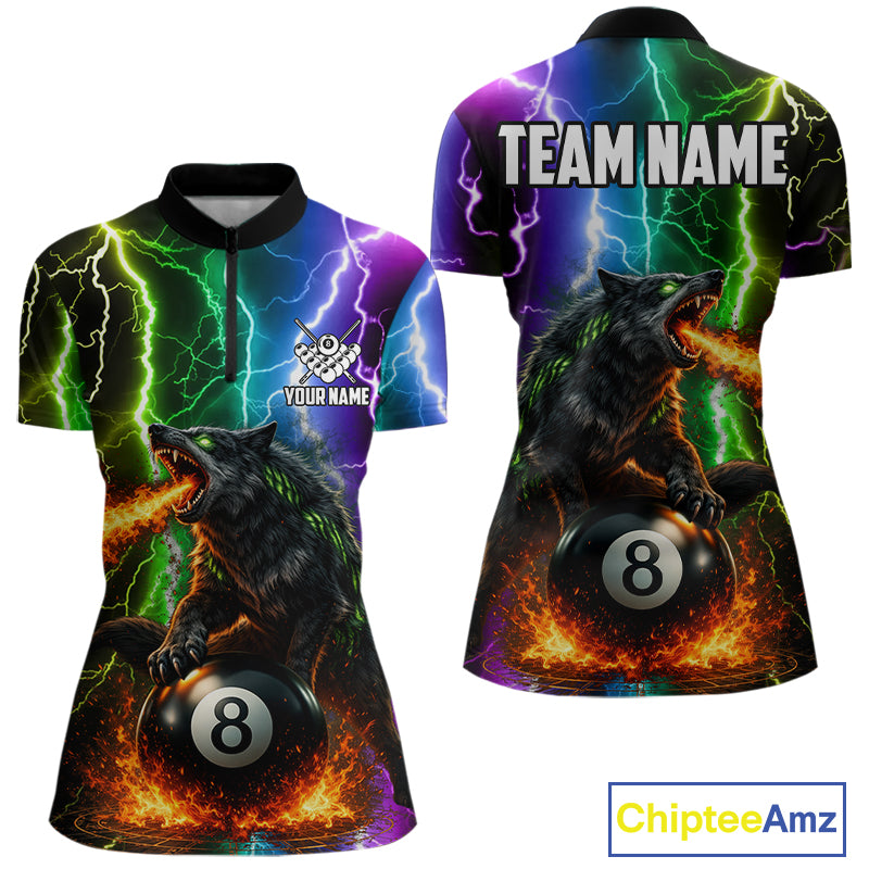 Colorful Lightning 8 Ball Wolf Billiard Shirt For Women Custom Pool Team Jersey Polo & 1/4 Zip TDM5987