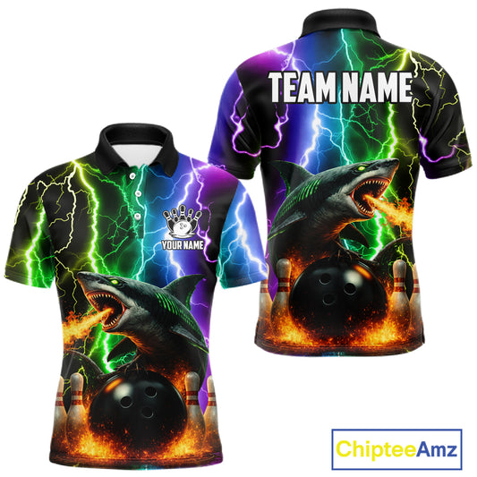 Colorful Lightning Shark Bowling Jersey For Men Custom Bowling Shirt Team Polo & Quarter Zip TDM5988