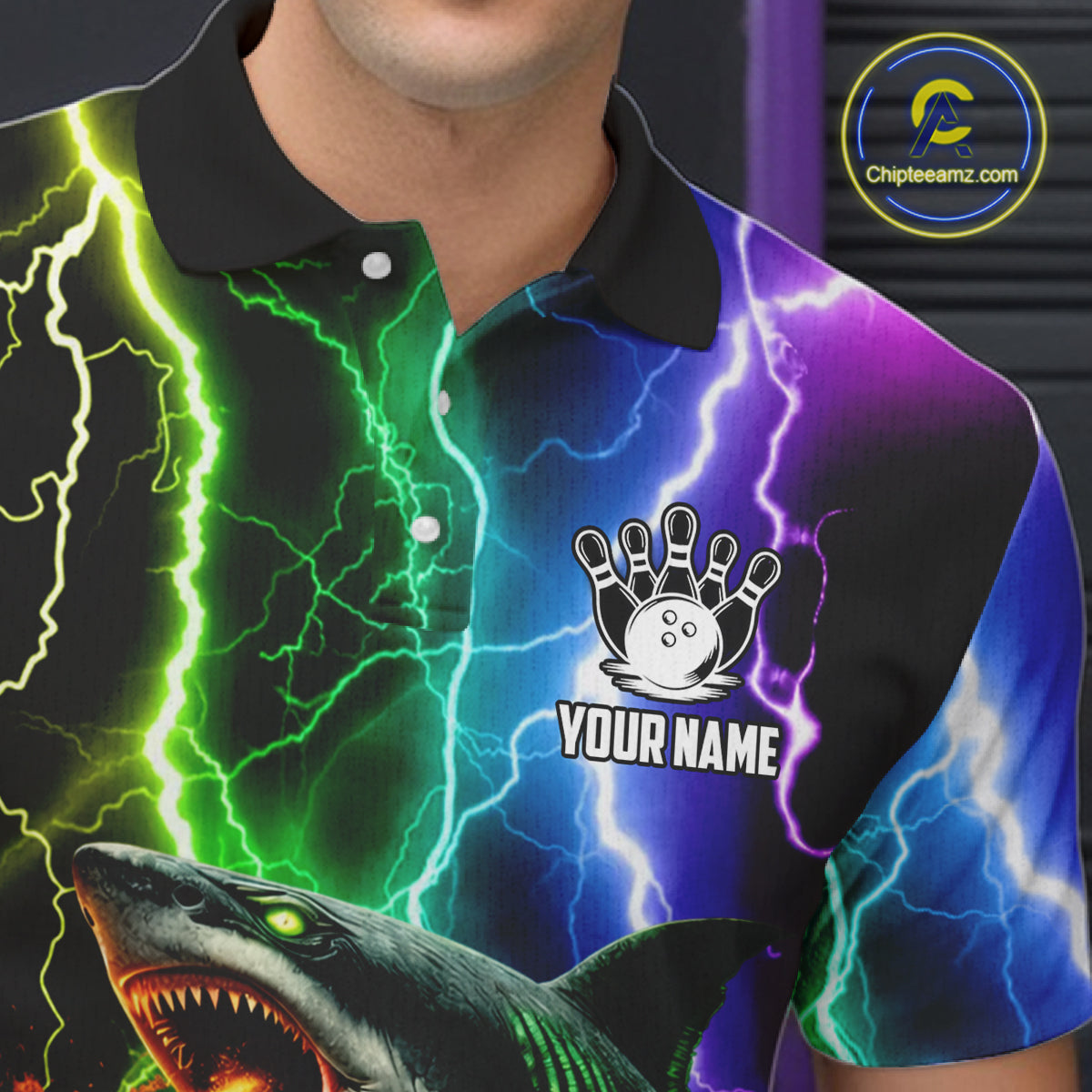 Colorful Lightning Shark Bowling Jersey For Men Custom Bowling Shirt Team Polo & Quarter Zip TDM5988