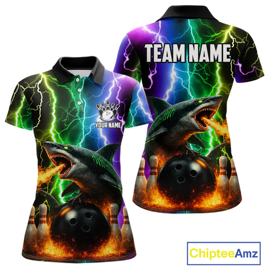 Colorful Lightning Shark Bowling Jersey For Women Custom Bowling Shirt Team Polo & Quarter Zip TDM5988
