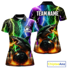 Load image into Gallery viewer, Colorful Lightning Shark Bowling Jersey For Women Custom Bowling Shirt Team Polo &amp; Quarter Zip TDM5988
